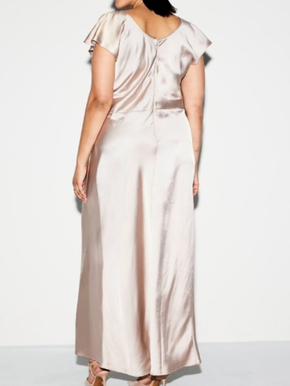 The Occasion by Old Navy Flutter-Sleeve Keyhole Satin Maxi Dress - Champagne NWT - Picture 2 of 8
